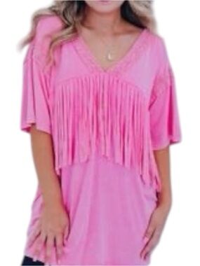 Blue Velvet Austin Fringe Luxe Tunic in Pink, size XL, NWT